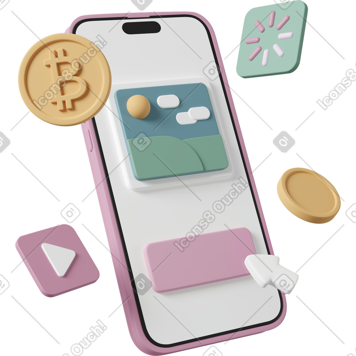 下载 3D Casual life 风格的 Iphone nft blockchain 插画，支持 PNG、SVG 格式