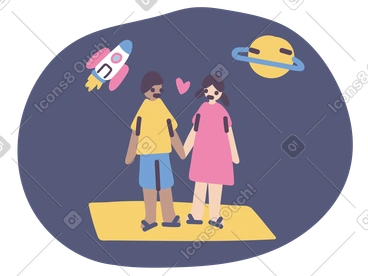Loving couple in the outer space PNG, SVG