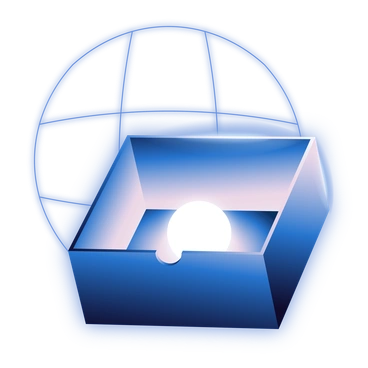 A glowing sphere inside an open box - Dimension style illustration