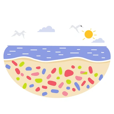 A beach covered with smooth, colorful pebbles and stones