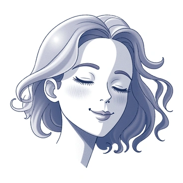 A line illustration of a serene face with intricate hair details