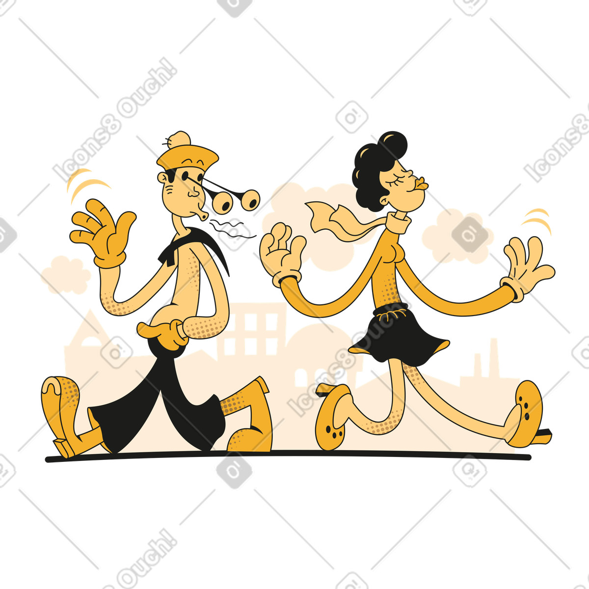 下载 Rubber 风格的 男人回头看着女人 插画，支持 PNG、SVG 格式
