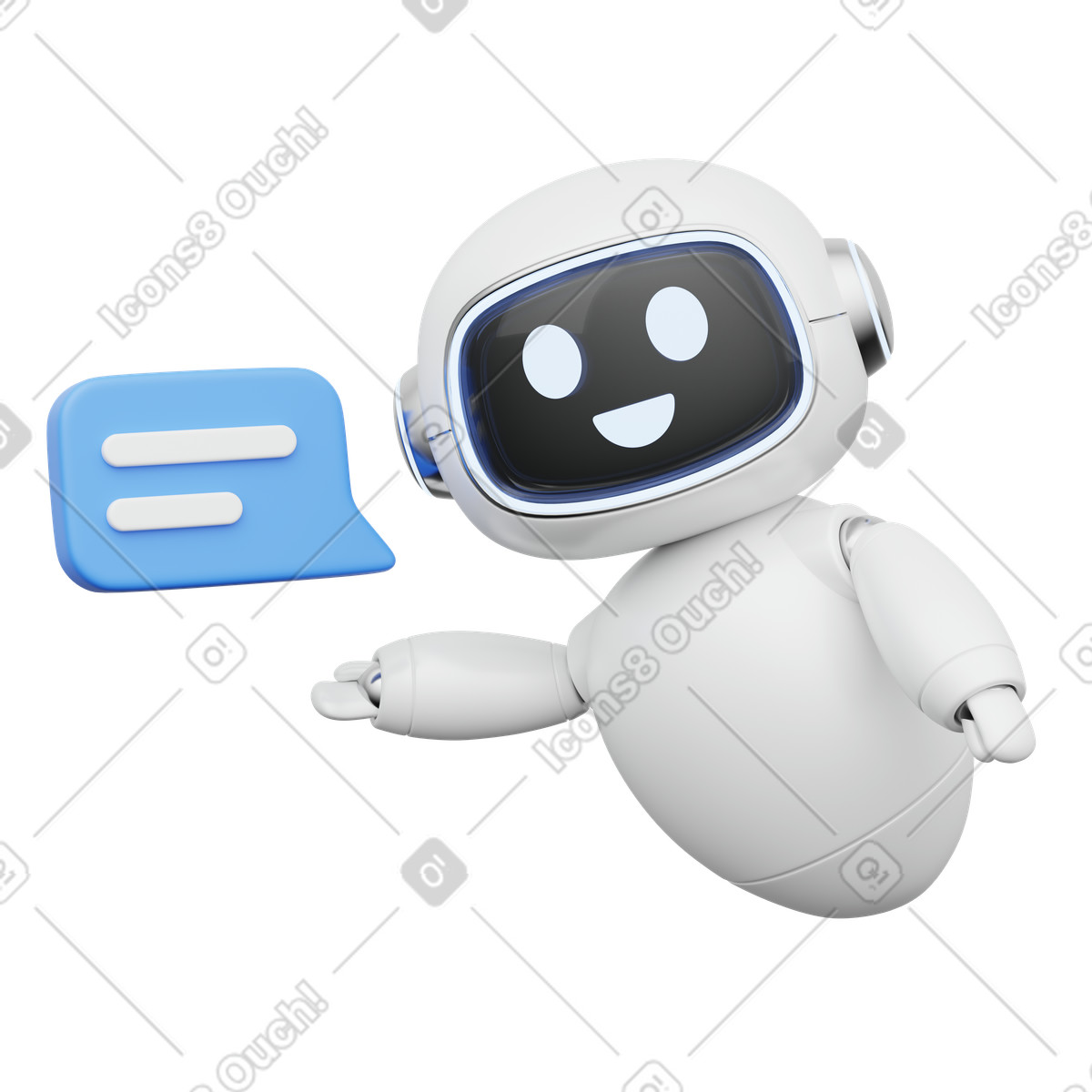 AI customer support chatbot pointing to message bubble icon illustration in 3D Playful style download in PNG, SVG