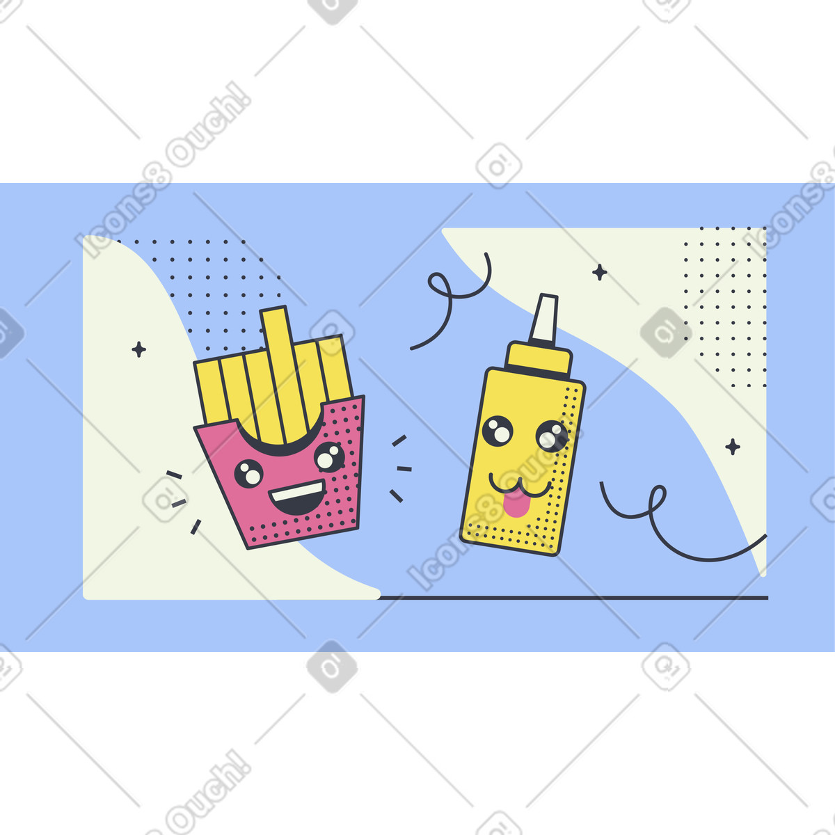 Cute french fries and mustard illustration in Abstract style download in PNG, SVG