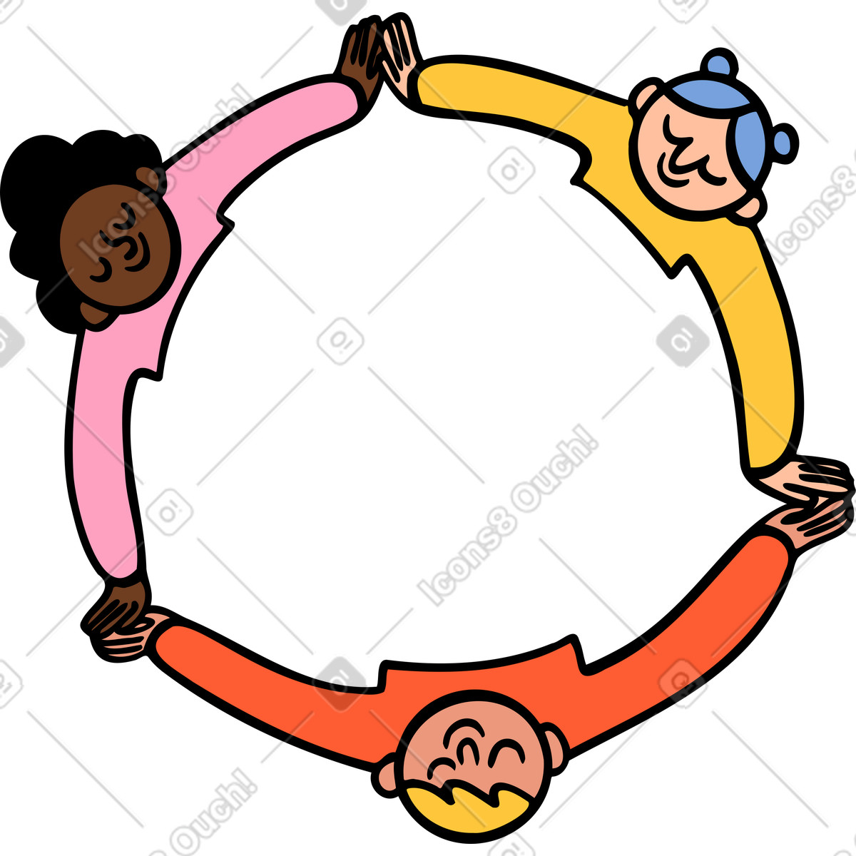Persone che si tengono per mano in cerchio illustrazione stile Comic scarica PNG, SVG