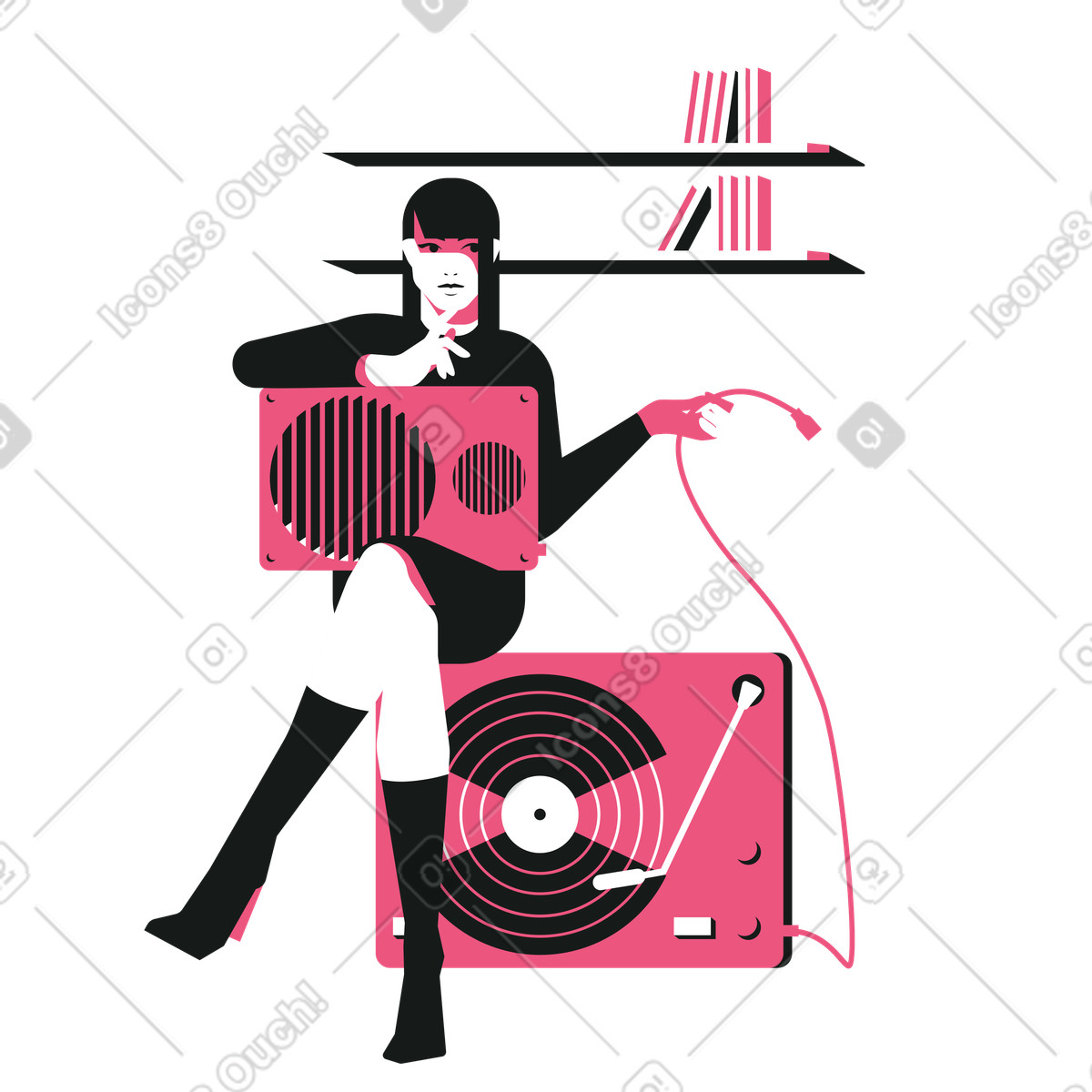 Woman turned off the turntable to take a break illustration in Lounge style download in PNG, SVG