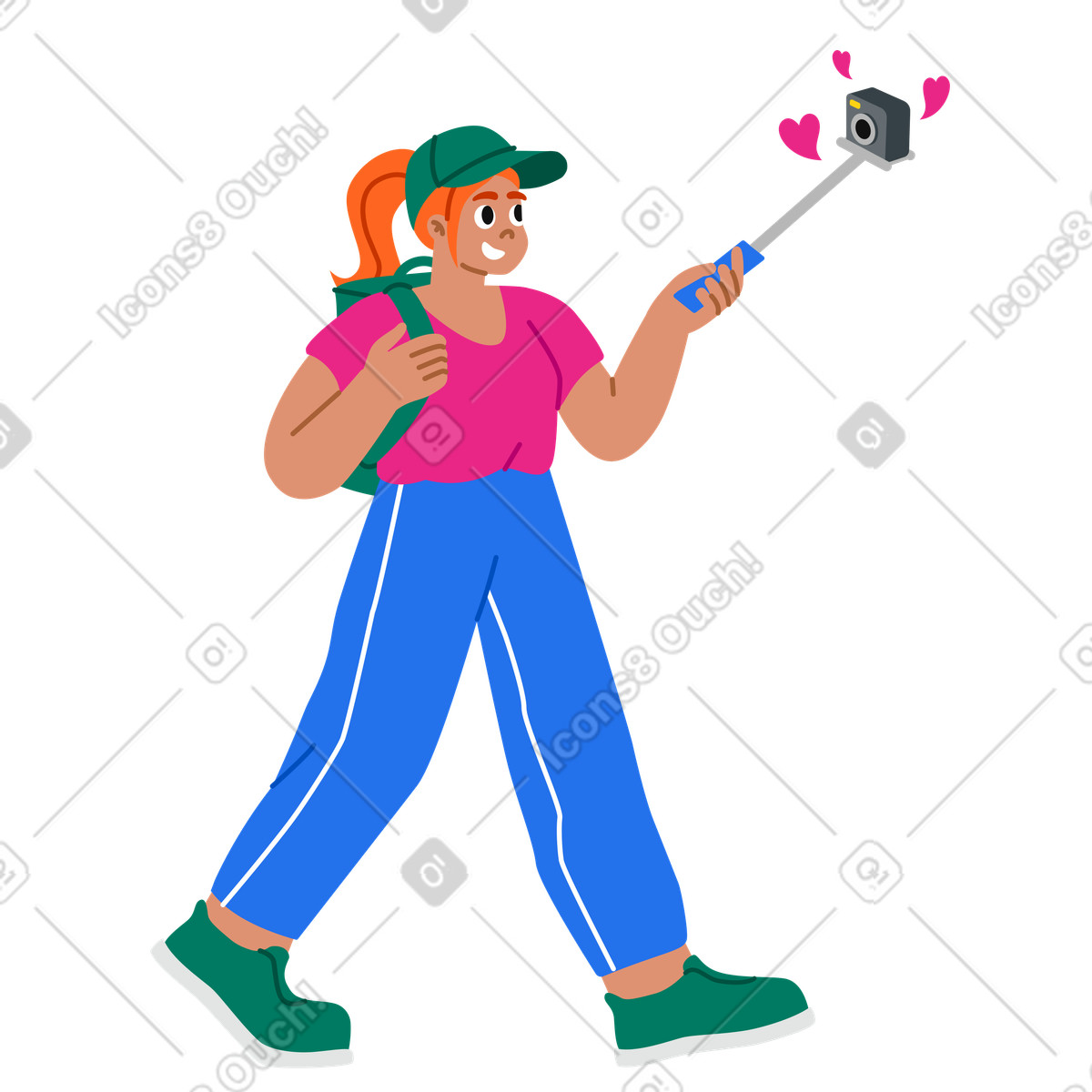 Woman walking and filming a vlog or streaming illustrazione in stile Active scarica in PNG, SVG