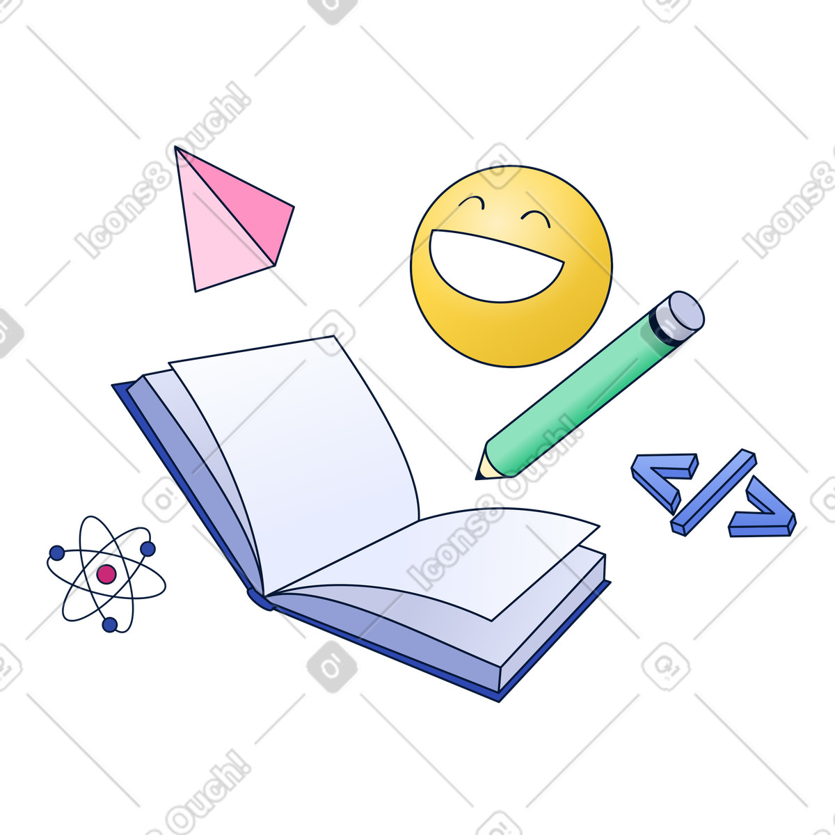 Study of various disciplines illustration knowledge clipart educational graphics download PNG