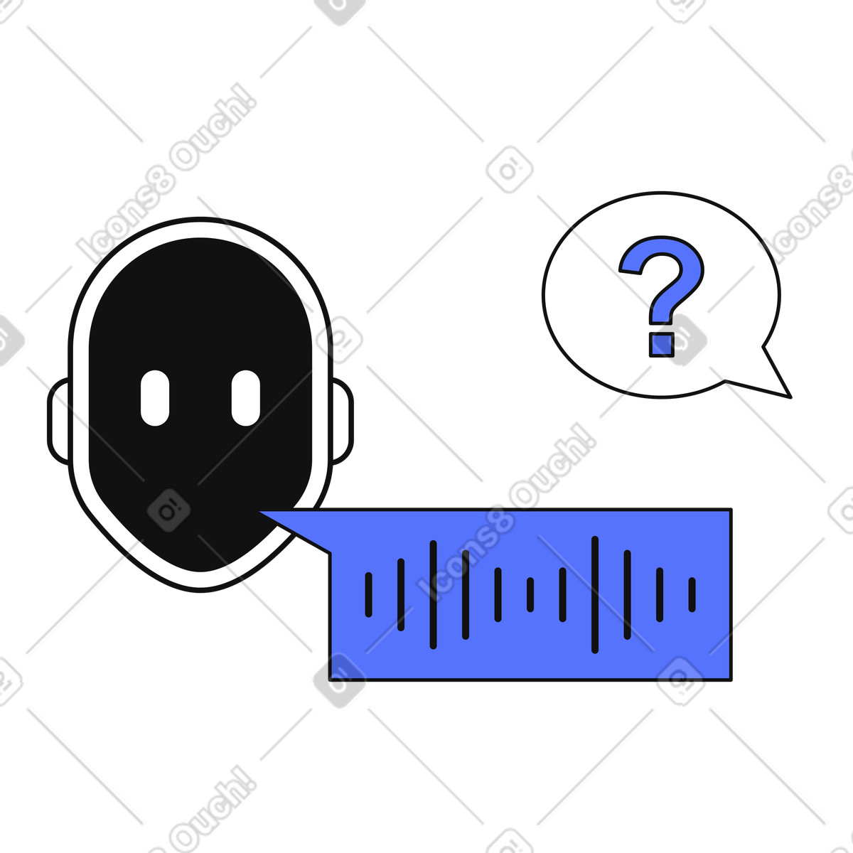 Иллюстрация Chatbot answering user question through voice message conversation interface в стиле Main — скачать в форматах PNG, SVG