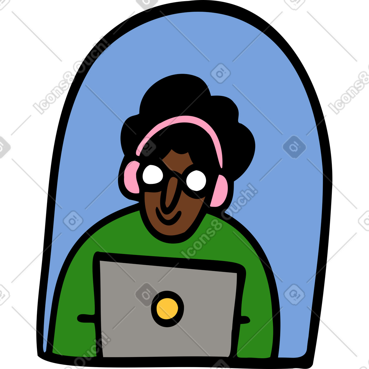 Ilustração de Homem em uma janela trabalhando um laptop no estilo Comic para baixar PNG, SVG