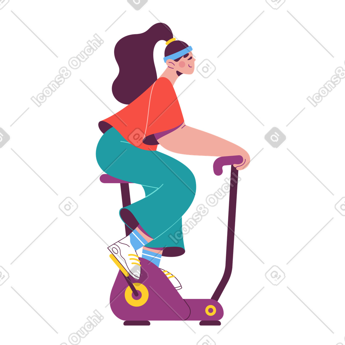 Frau im roten t-shirt fährt fitness-fahrrad-Illustration Sammy-Stil als Download in PNG, SVG