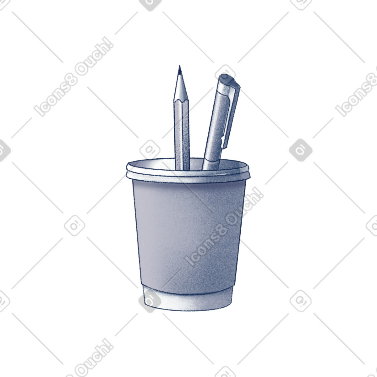 Illustration Tasse avec crayon et stylo dans le style Haze à télécharger aux formats PNG, SVG