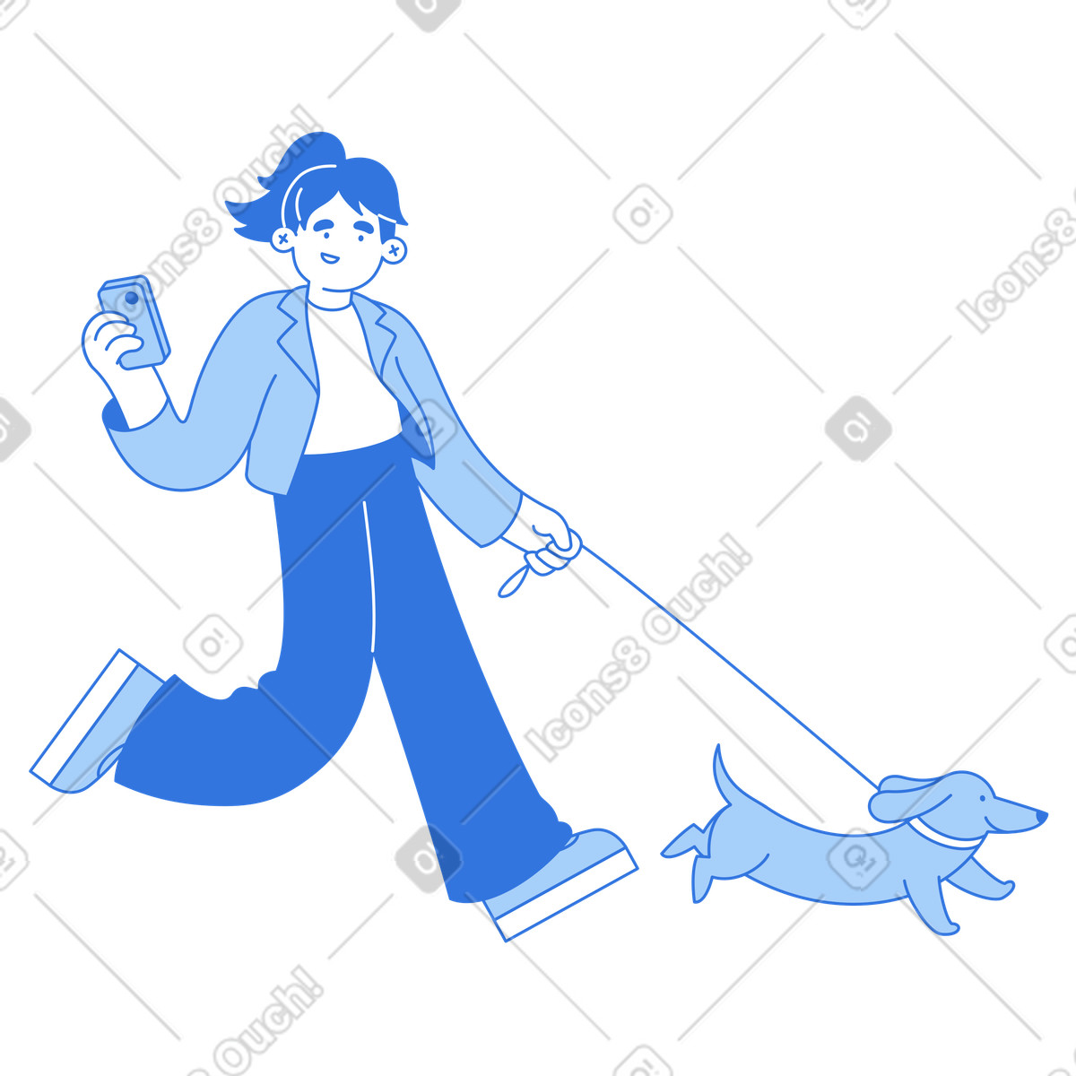Pet owner walking dog on leash illustration in Sky style download in PNG, SVG