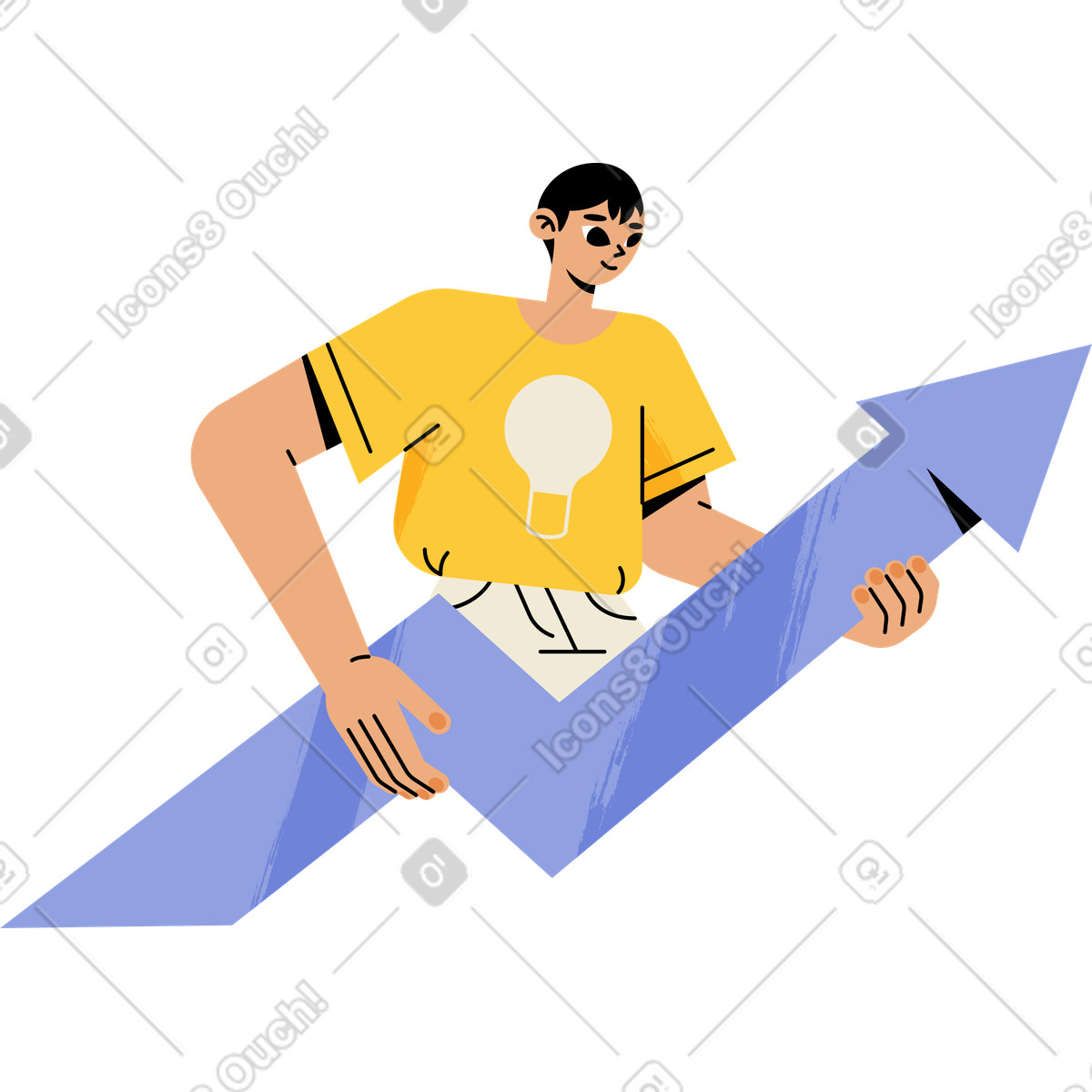 Ilustración Guy holding a blue arrow en estilo Juicy descargar en PNG y SVG