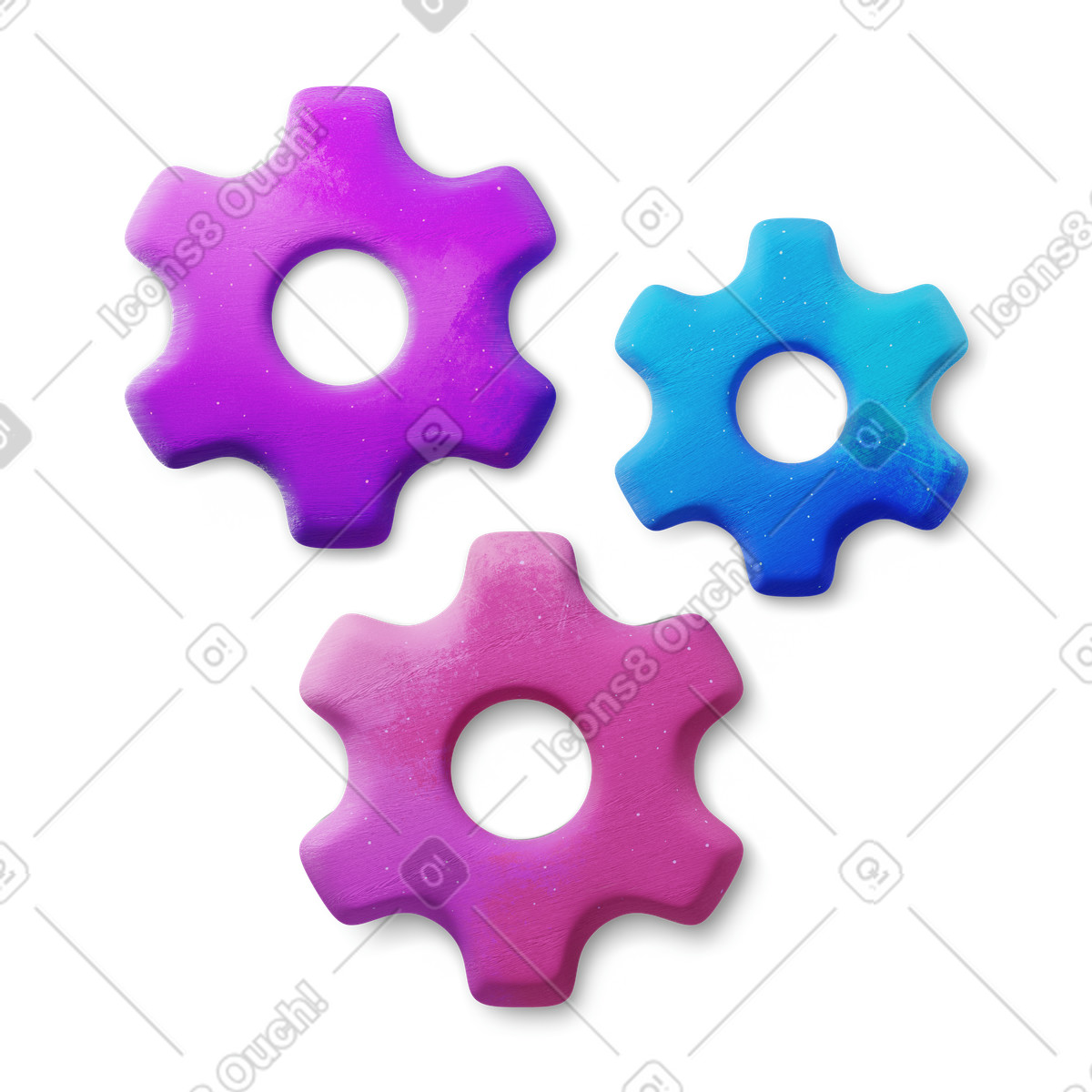 Colorful settings gearwheels for process optimization and workflow management illustrazione in stile 3D Microsoft Fluent illustration scarica in PNG, SVG