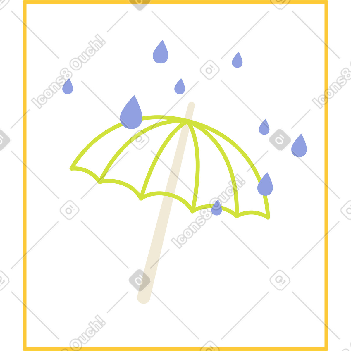 Illustration Parapluie encadré avec pluie dans le style Juicy à télécharger aux formats PNG, SVG