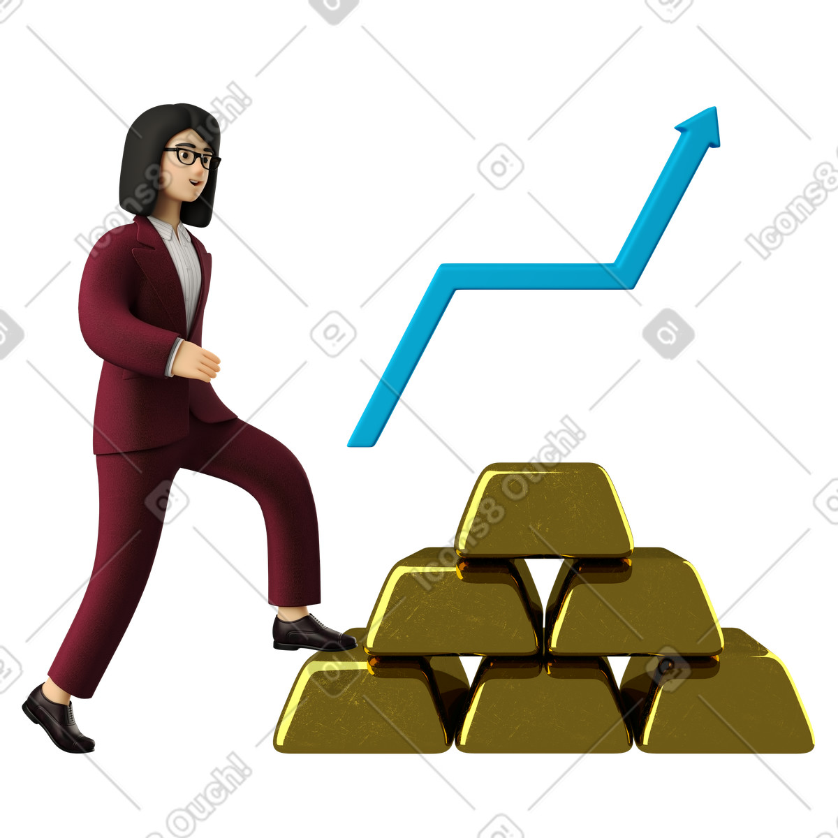 Businesswoman stepping up on gold illustration financial growth clipart PNG SVG GIF