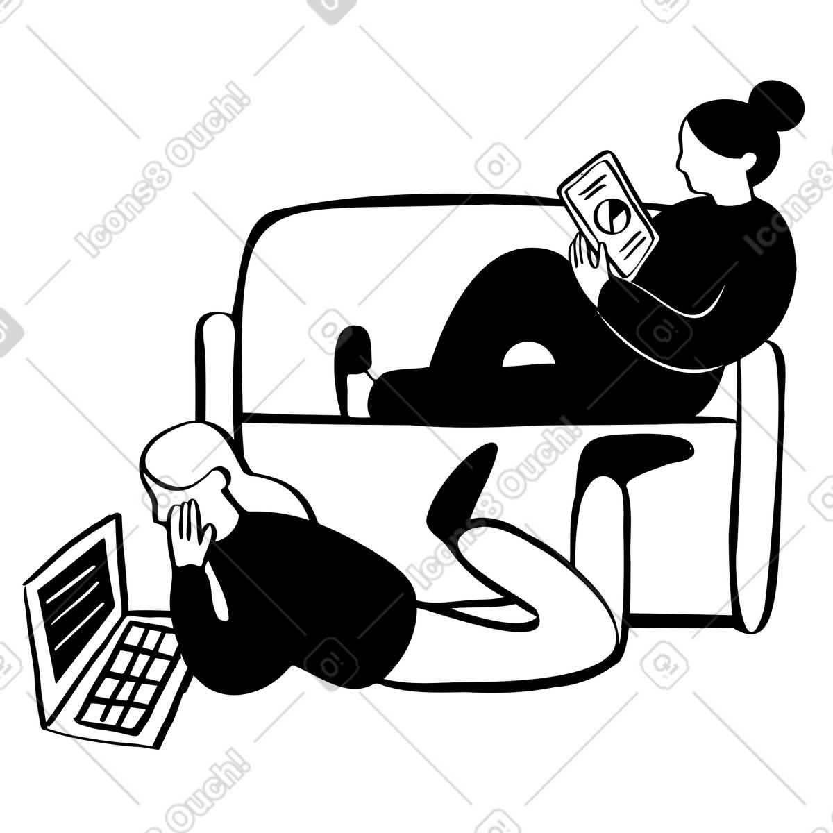 Two women working from home illustration in Journal style download in PNG, SVG