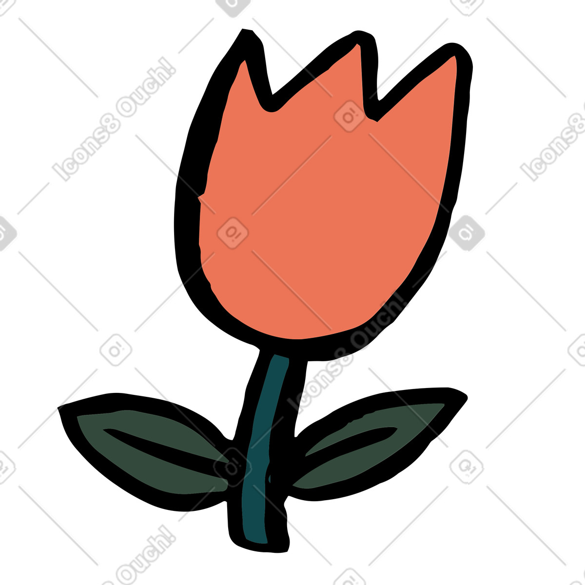Red tulip with dark green leaves-Illustration im Scandi-Stil als Download in PNG, SVG