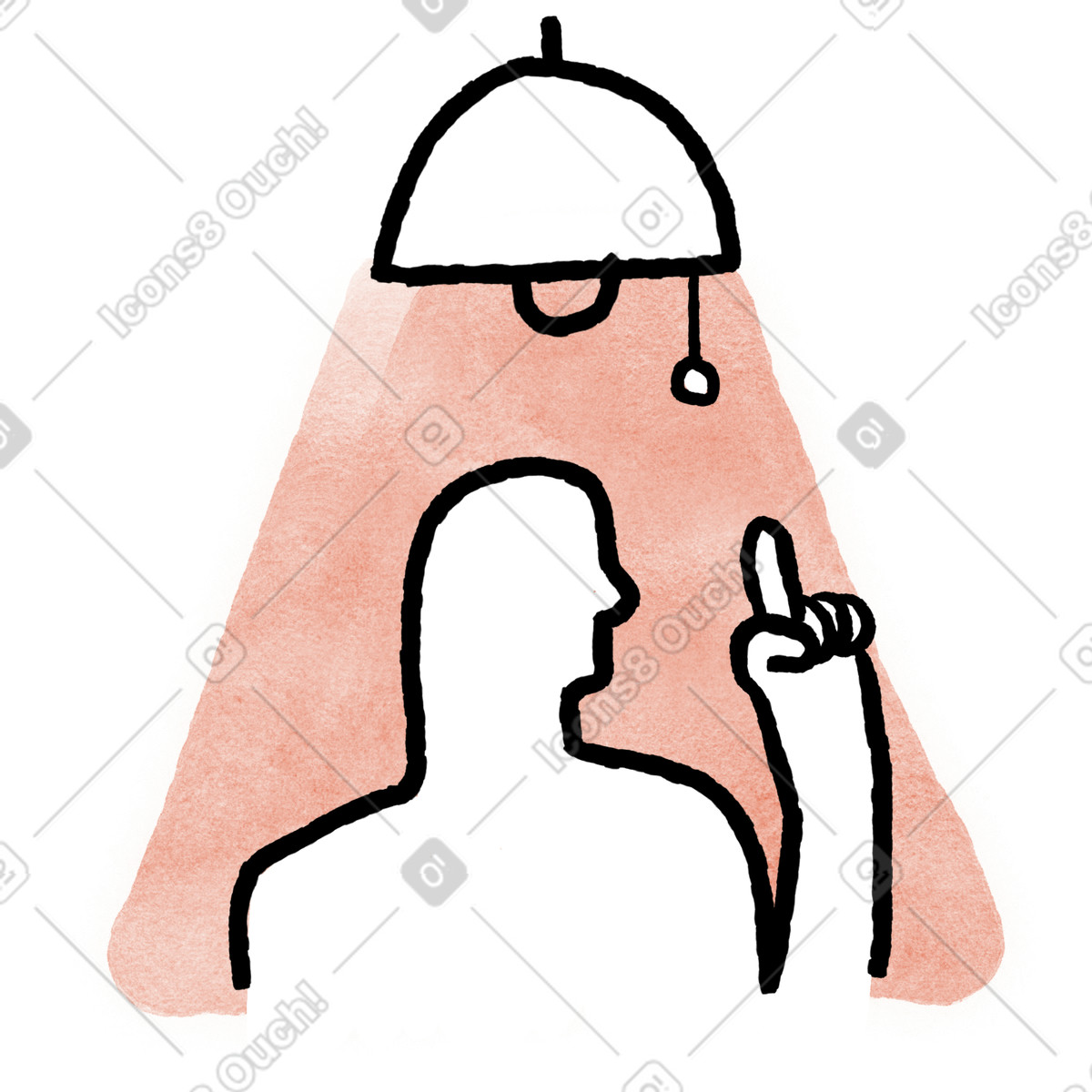 下载 Anthropic Claude Hand Drawn 风格的 Light bulb lamp above silhouette pointing finger symbolizing new idea 插画，支持 PNG、SVG 格式