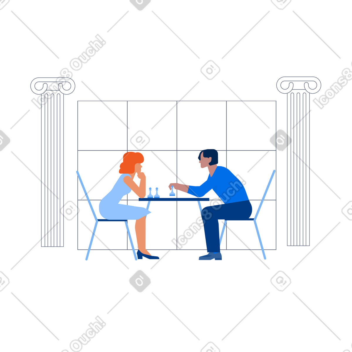 Opponents focused on chess game, Strategic thinking and competition illustration in Urban style download in PNG, SVG