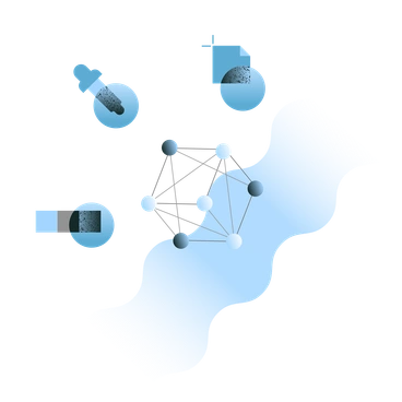 Molecules and connections in a fluid environment - Concept style illustration