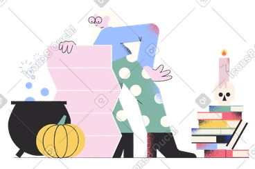 Woman with list of ingredients for brewing potion PNG, SVG