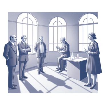 A history museum exhibits wax figures of several famous historical figures arranged in lifelike poses. The figures include a prominent leader standing confidently with arms crossed, a scientist holding a beaker with an inquisitive expression, and a famous artist seated at a small table, sketching. The museum's interior features tall, arched windows allowing natural light to illuminate the scene, casting shadows on the polished wooden floor. Visitors, engaged in conversation, can be seen admiring the intricate details of the figures, which display realistic facial expressions and attire characteristic of their respective time periods.