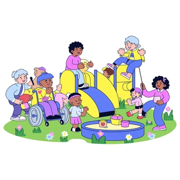 Children of various abilities playing together on a colorful playground.