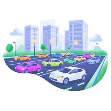 A 3D rendering of a busy city parking lot filled with cars