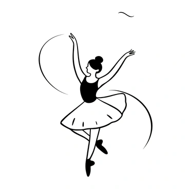 A ballet dancer in an elegant pose with arms raised high, emphasizing the graceful lines of their shoulders. The dancer is wearing a fitted leotard and a flowing tutu that sways gently with their movement. The background features soft, sweeping curves to enhance the sense of motion. The dancer's body is positioned in a way that showcases the strength and grace of their form, with delicate fingers extended outward.