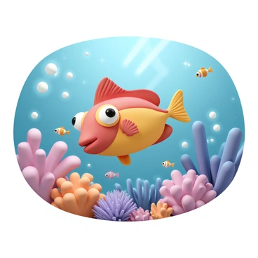 A colorful snapper fish with a bright red and yellow body swims gracefully through the ocean. The fish has large, expressive eyes and distinct fins that flutter as it navigates the underwater scene. Surrounding the snapper is a vibrant coral reef filled with shades of pink, purple, and orange corals. Various small fish dart in and out of the corals, while bubbles rise towards the surface. Sunlight filters down through the water, creating a sparkling effect around the fish as it explores its lively underwater habitat.