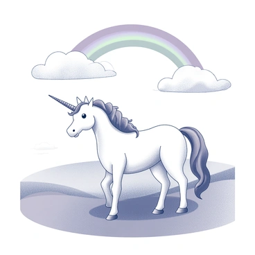 An invitation designed with an enchanting theme. It features a majestic unicorn with a flowing mane and a spiraled horn, standing gracefully on a lush grassy landscape. The unicorn's body radiates elegance, with its hooves positioned elegantly on the ground. Above, a sky filled with a vibrant rainbow arches across the scene, with fluffy clouds scattered throughout. The background contains soft rolling hills, adding depth to the whimsical atmosphere. The text on the invitation is framed beautifully, inviting recipients to a magical event.