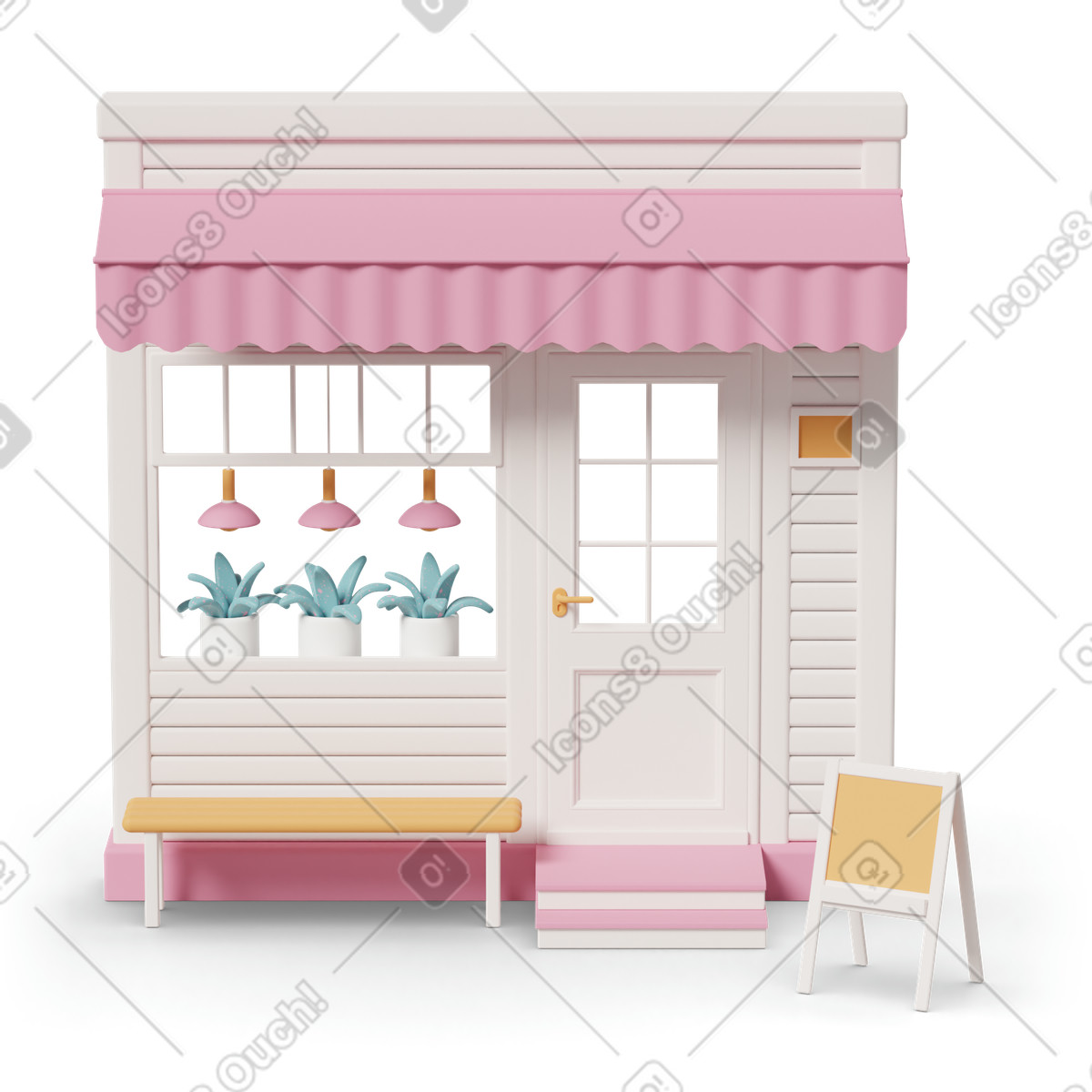 Illustration Shop facade with awning and chalkboard dans le style 3D Casual life à télécharger aux formats PNG, SVG