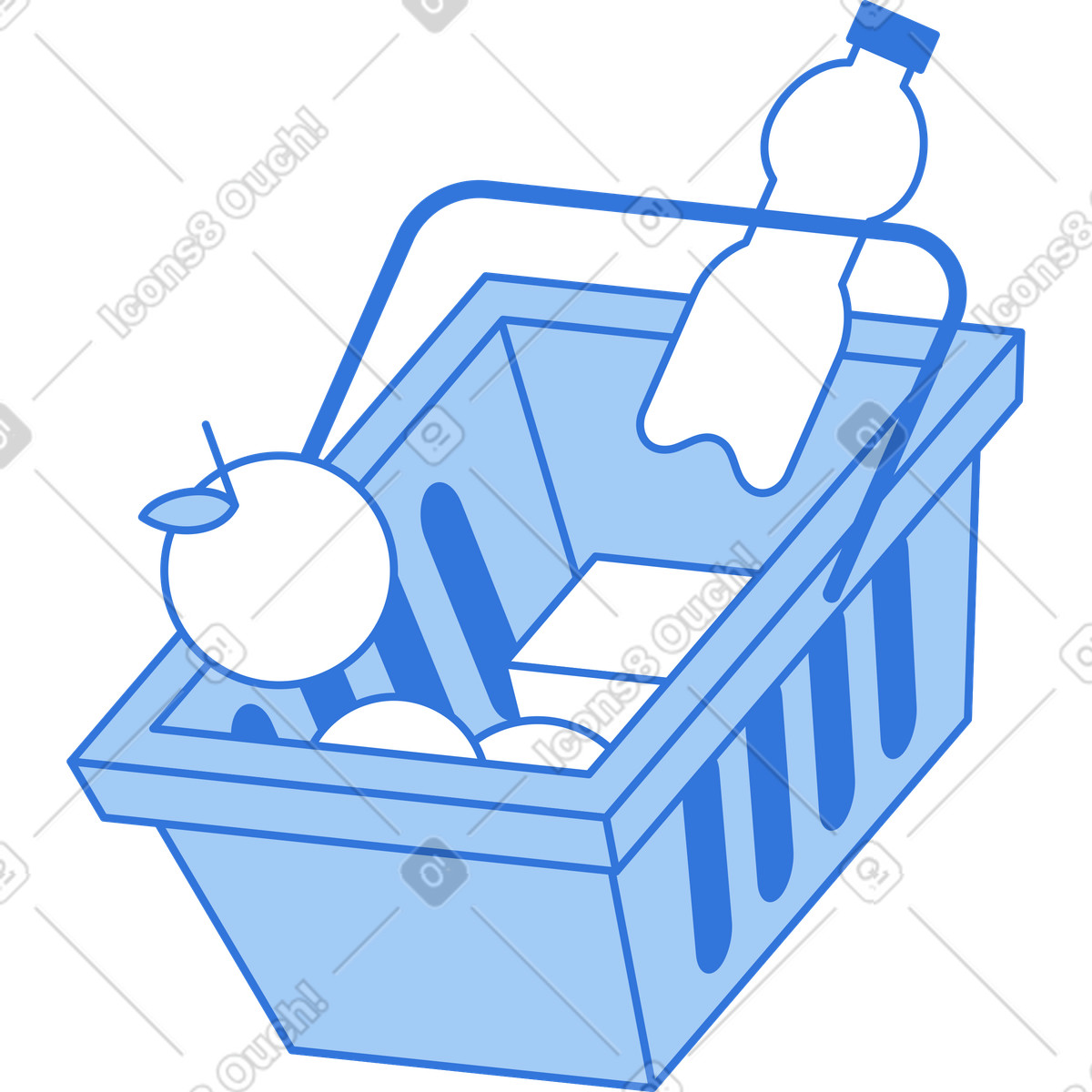 Shopping cart with groceries illustration in Sky style download in PNG, SVG