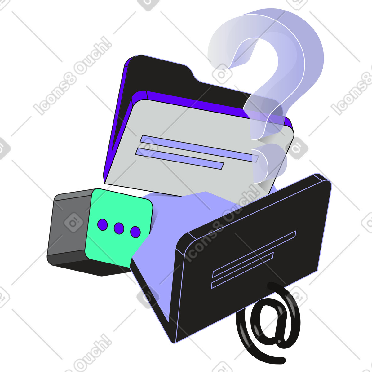Folders and question sign illustration in PNG, SVG