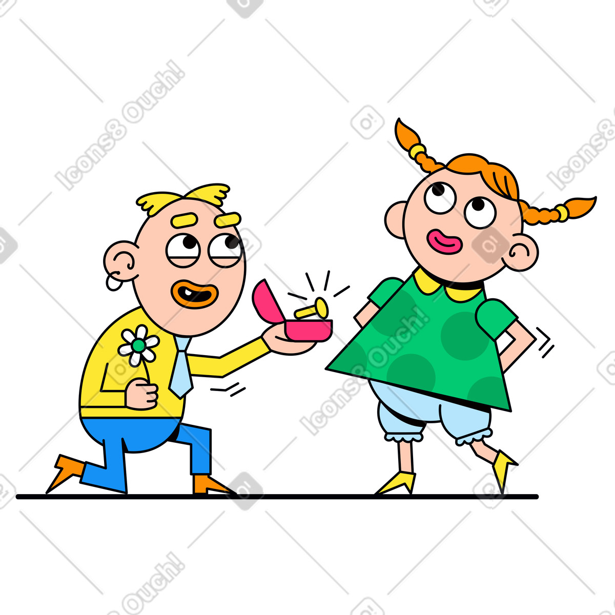 Lover gives a ring to girl illustration in Droll style download in PNG, SVG