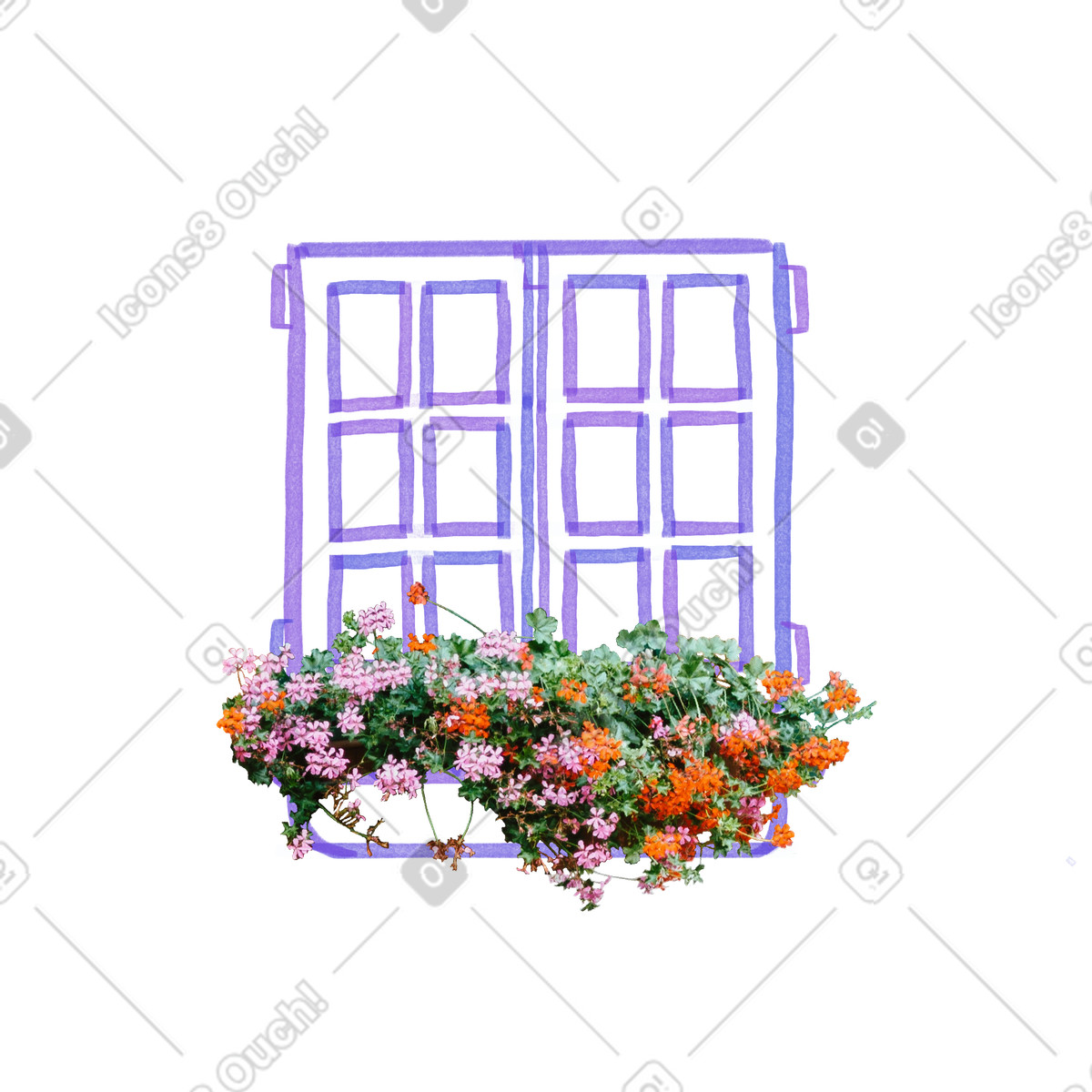 Illustration Fenêtre avec bac à fleurs dans le style Marker télécharger aux formats PNG, SVG