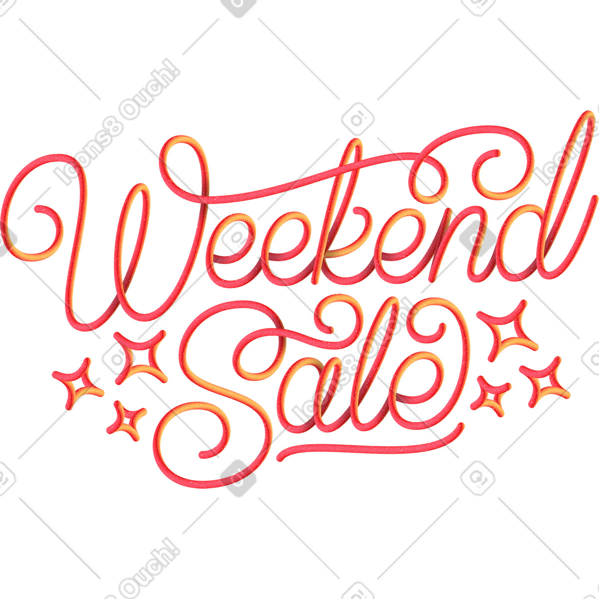Ilustración Venta de fin semana letras con degradado y texto efecto 3d en estilo Lettering a descargar en PNG SVG