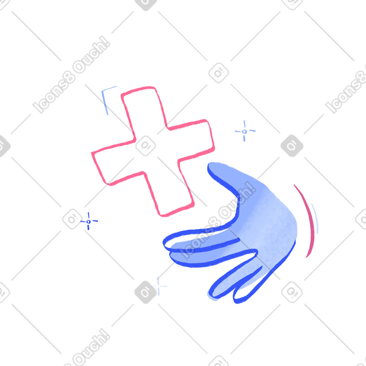 Hand with medical cross-Illustration im Quirky-Stil als Download in PNG, SVG