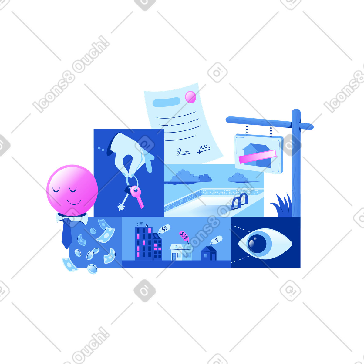 Immobilienmanager schloss deal ab-Illustration im Glossy-Stil als Download in PNG, SVG