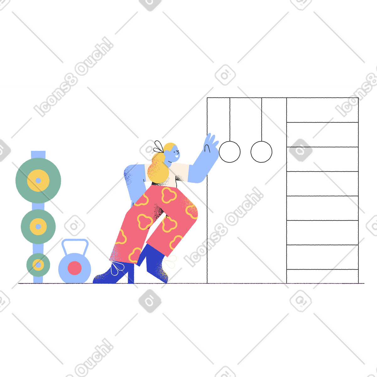 Pablo スタイルの 体操のはしごでトレーニングする女性 のイラストをPNG、SVG形式でダウンロード