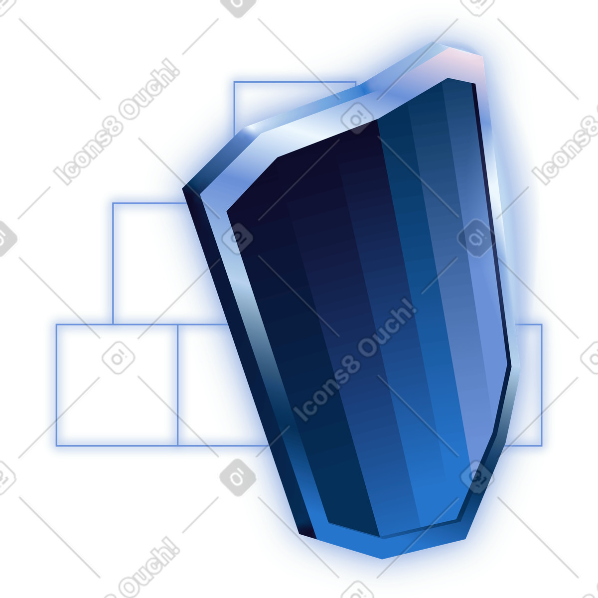 Blue glowing shield icon, cybersecurity and online account protection illustration in Dimension style download in PNG, SVG