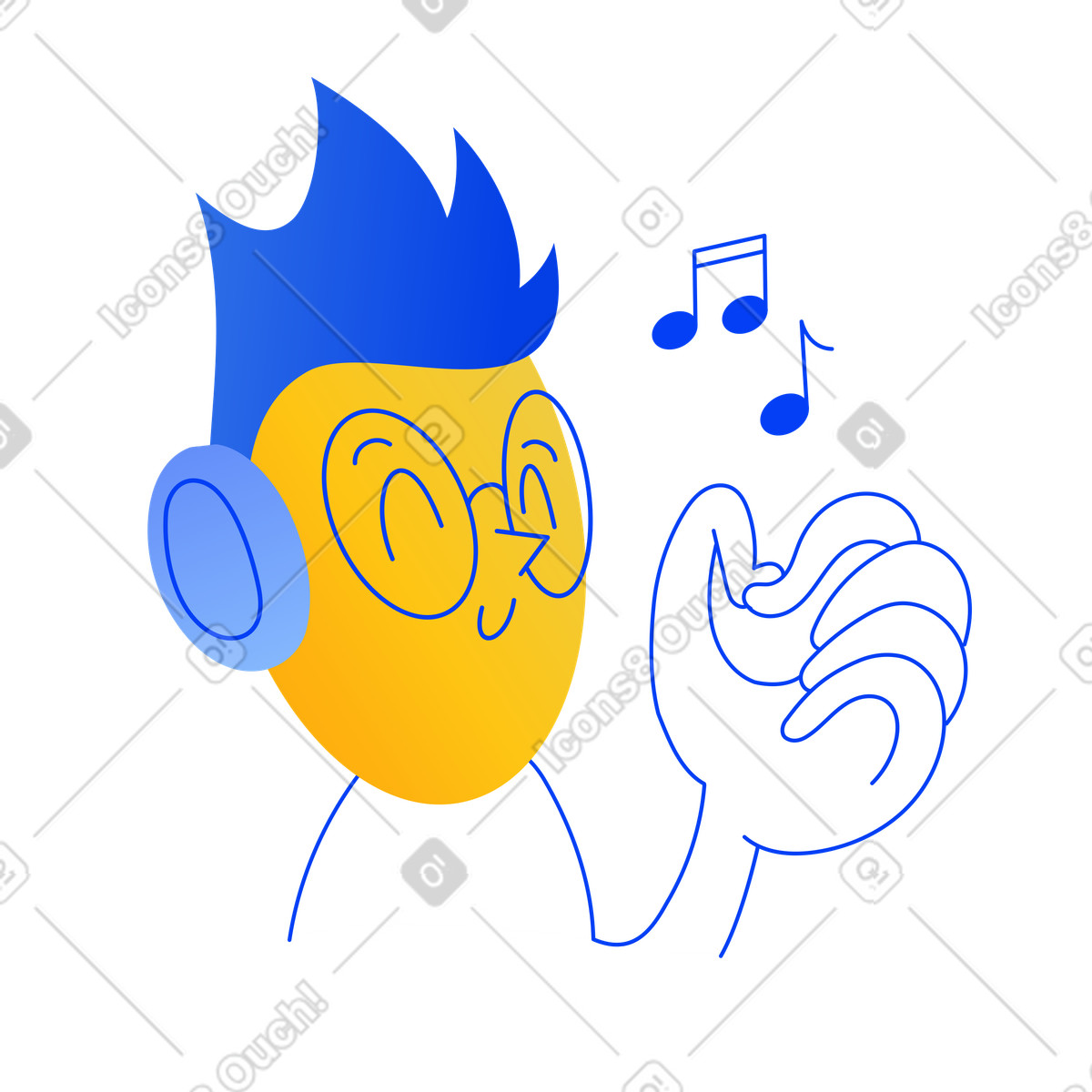 下载 Buddy 风格的 戴着耳机的男人随着音乐打响指 插画，支持 PNG、SVG 格式