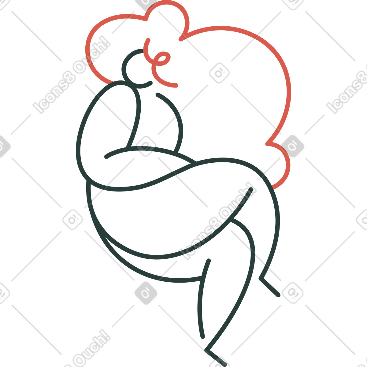 Illustration Femme aux longs cheveux assise dans le style Macaroni à télécharger formats PNG, SVG