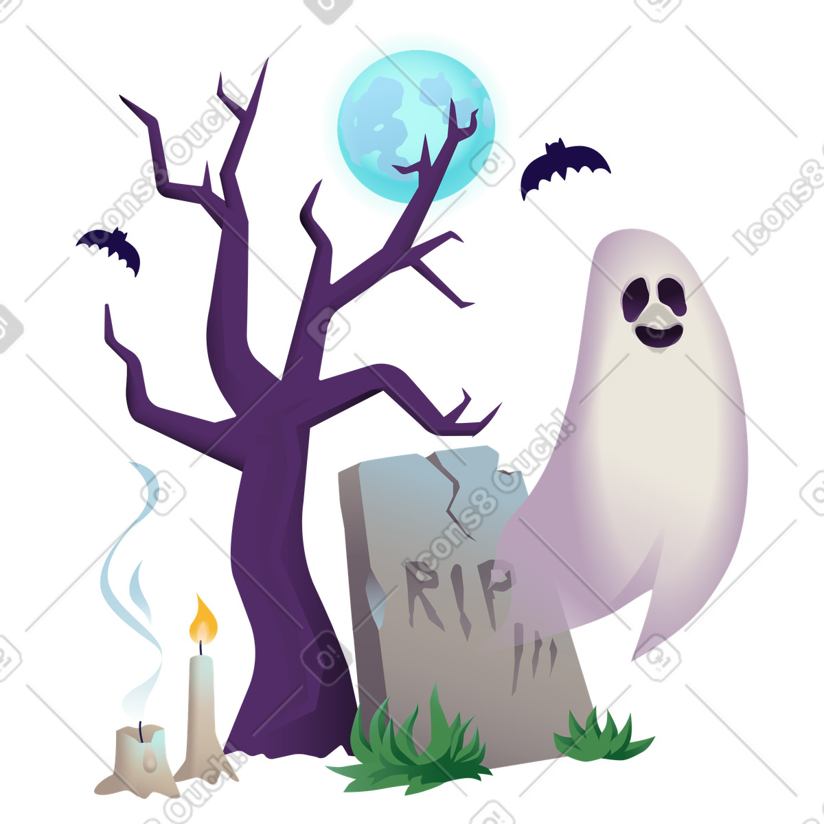 Ilustración Fantasma en el cementerio halloween estilo Party a descargar PNG y SVG