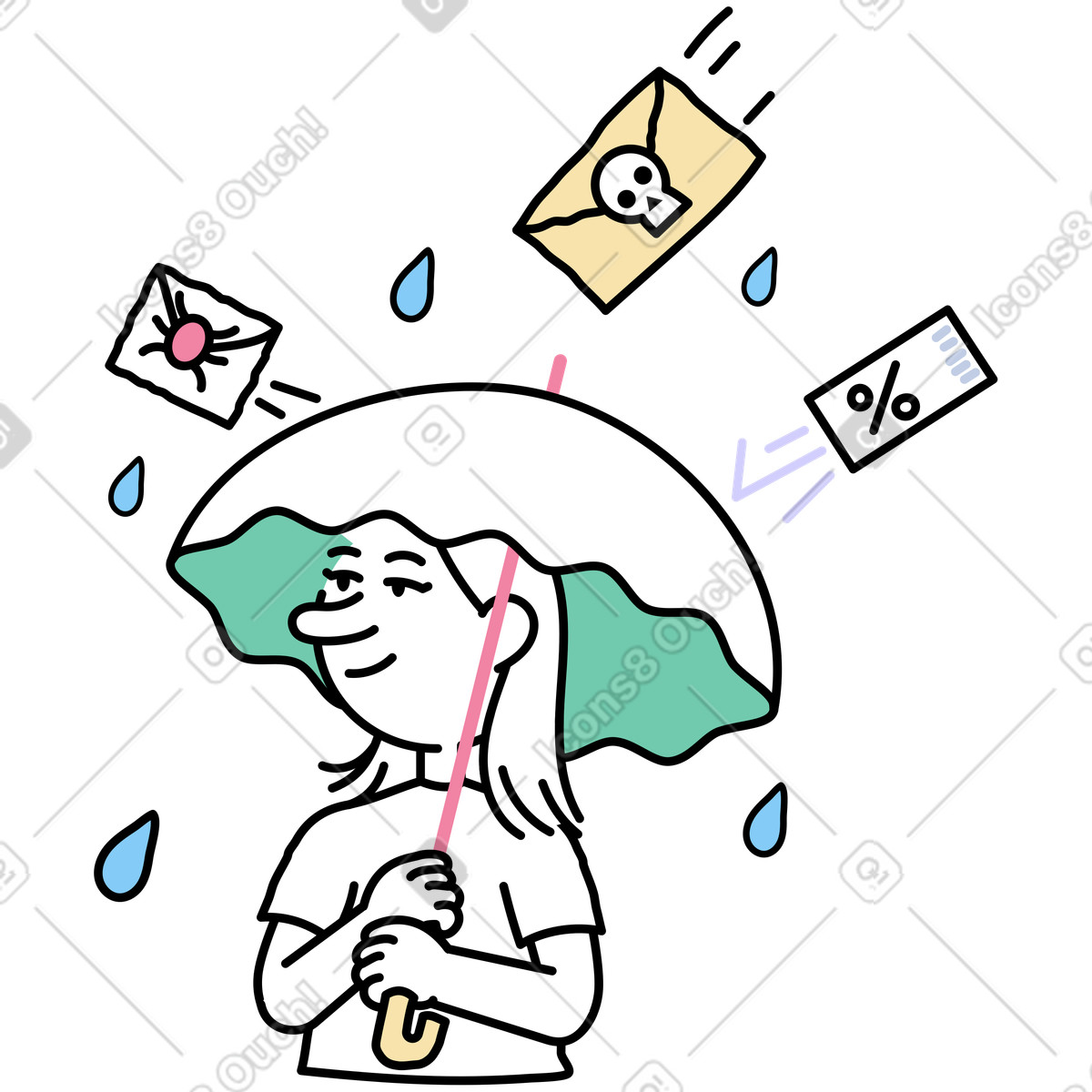 Security: woman using spam filters  illustration in PNG, SVG