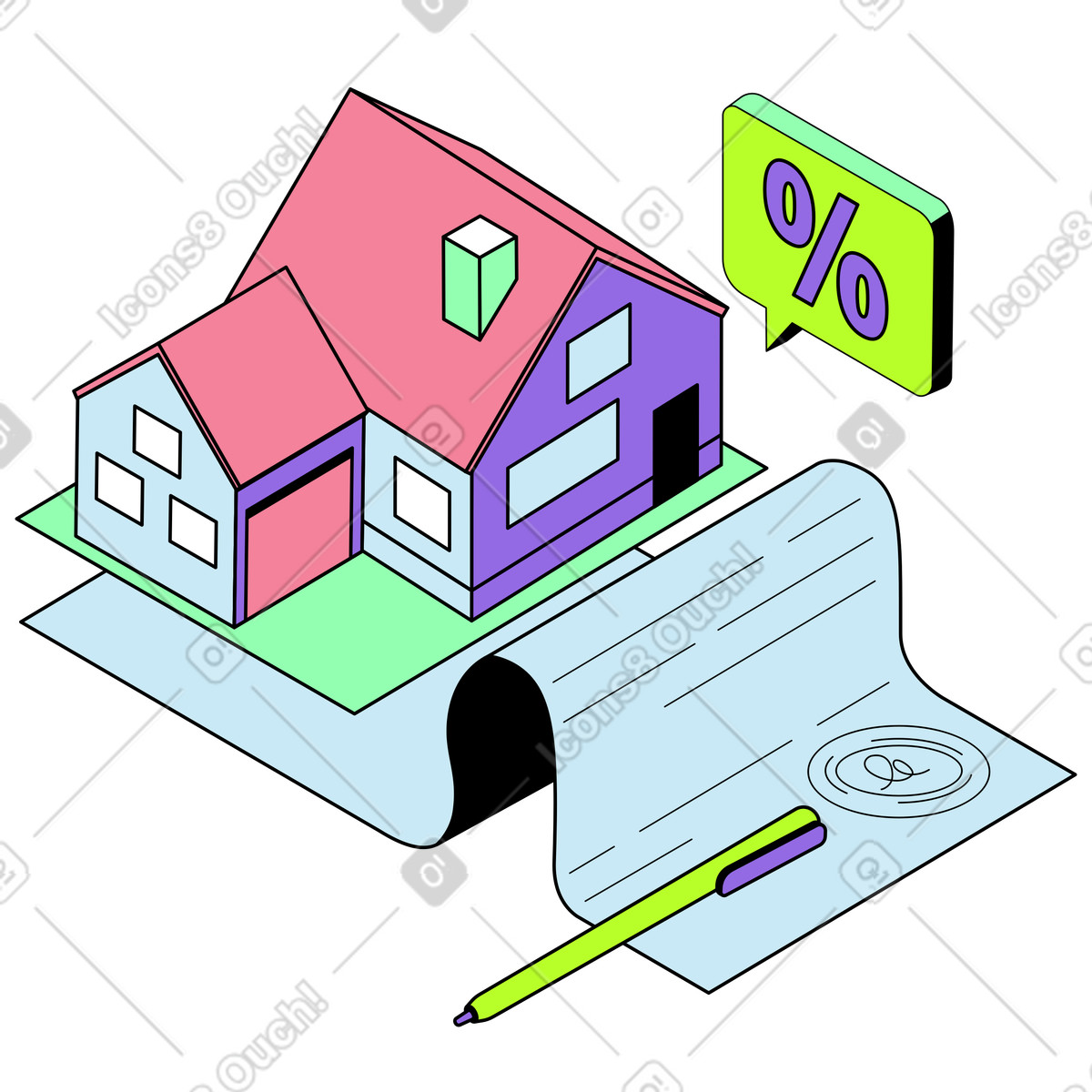Legal documents sealing deal on house illustration in Project style download in PNG, SVG