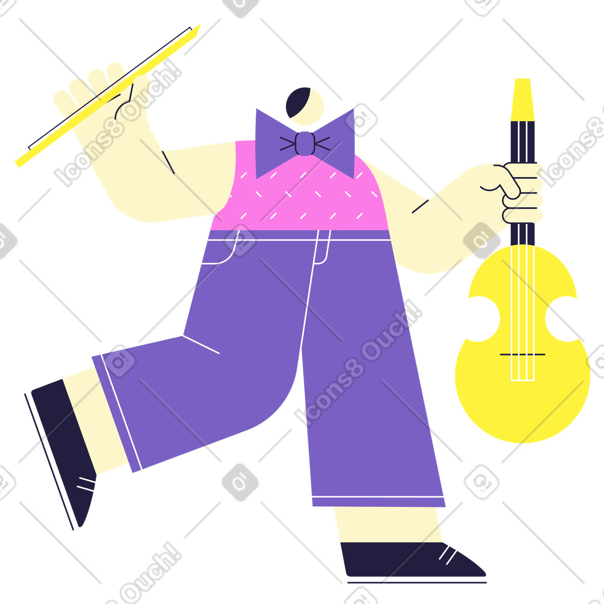 Man holding his first violin illustration in Mellow style download in PNG, SVG