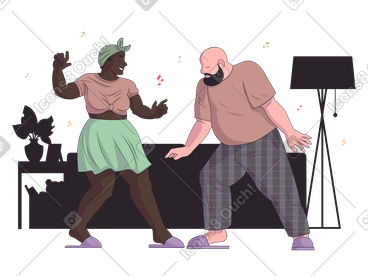 Woman and man dancing together at home PNG, SVG